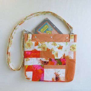 Book Bag Tote - Orange Patchwork - Upcycled Purse